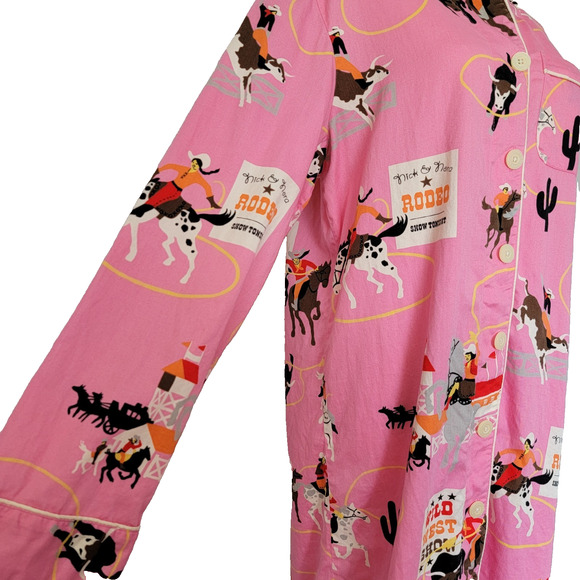 Nick & Nora Pink Rodeo Nightgown Sleep Shirt Sz M Cool Cotton Western Cowboy Y2K - Picture 3 of 11